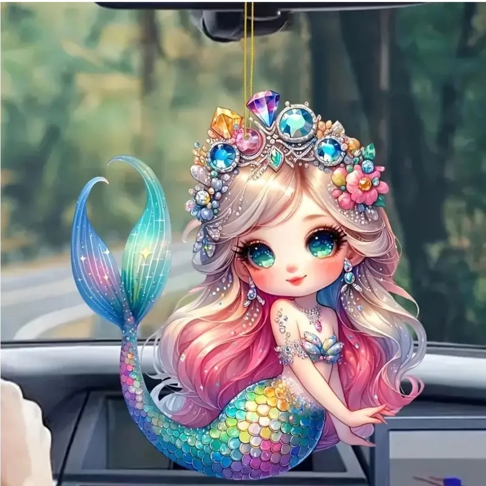 Soft Hues Rainbow Mermaid Shaped 2D Flat Acrylic Ornament Pendant